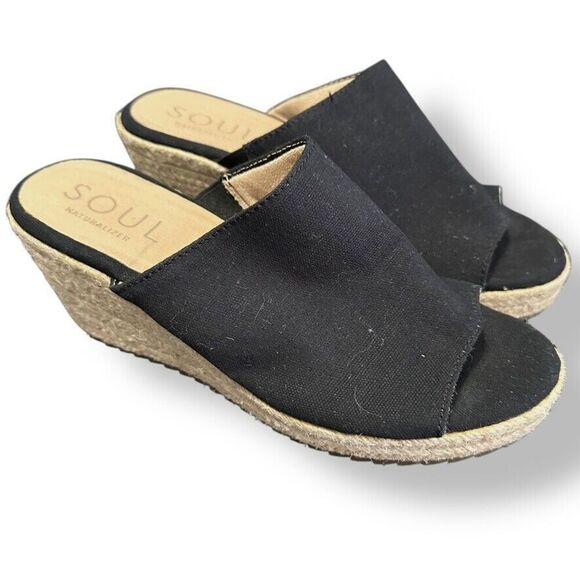 Nauralizer Soul Wedge Sandal Women's 7 Black 3" Heel Lightweight Boho Hippy - Picture 1 of 7